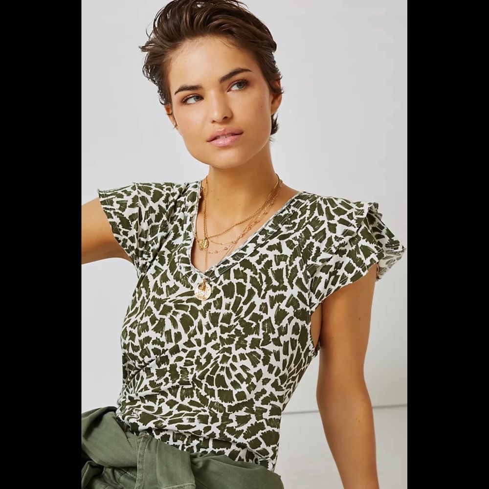 Anthropologie Maeve Catie Ruffled-Sleeve Tee